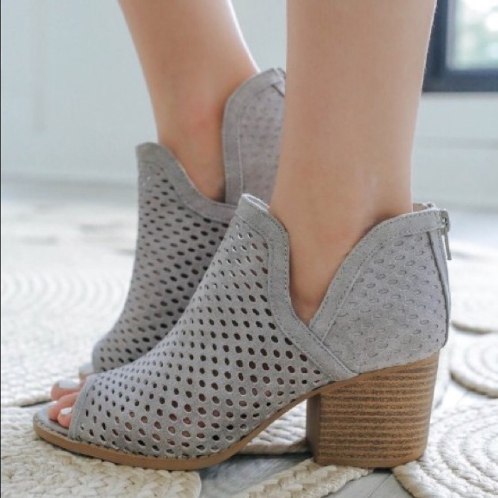 Grey Perforated Peep Toe bootie